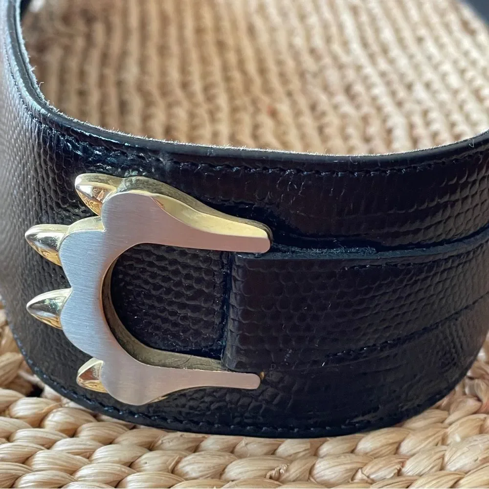 Bon Soir Made In France Belt Black with Large Silver and Gold Claw Buckle Large